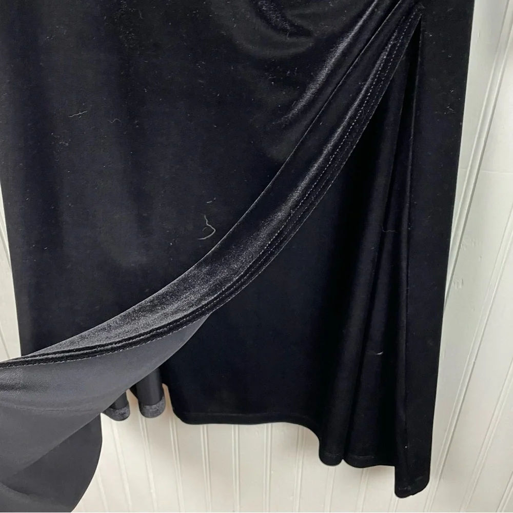 Vintage Y2K Apt 9 Black Velvet Lace Trim Midi Dress Size Large Whimsigoth Gothic